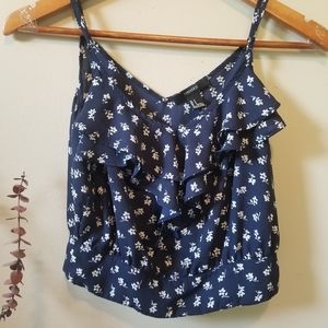 Forever 21 Crop top floral zip up ruffles